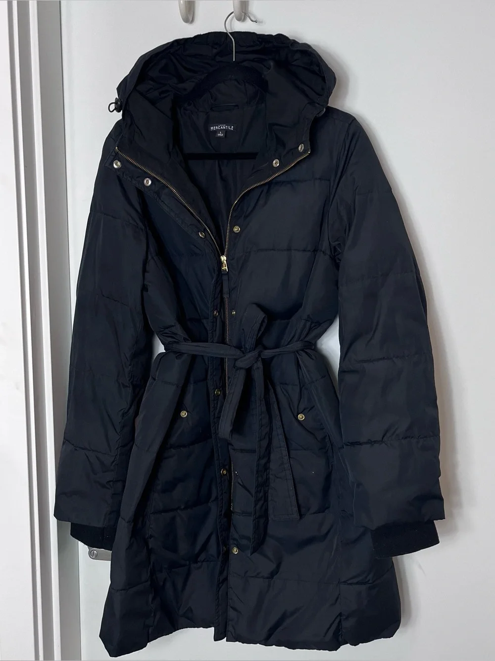 J. Crew Mercantile Belted Quilted Long Puffer Coat Winter Jacket Black Large